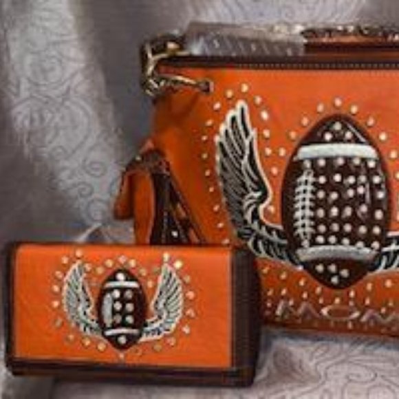 *NEW* ORANGE Football MOM faux leather purse only - Picture 3 of 4